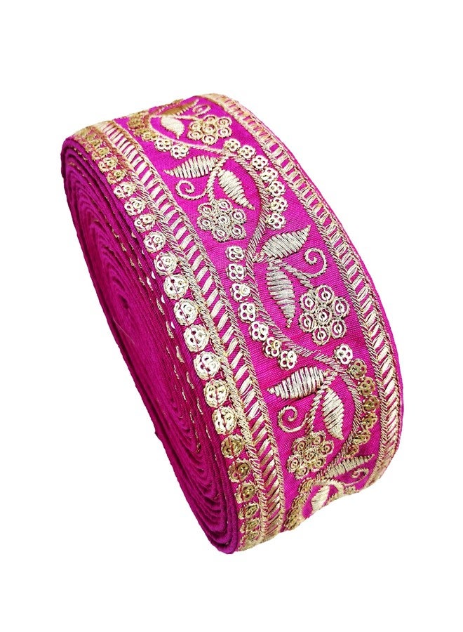 FRIJVEN Embroidery Gold Work with Sequence Design Lace Border Falls for Saree, Kurti, Dresses, Bandhani, Lehenga, Decorative Ribbon (6.5 cm Width) (9 Meter, Pink) - Image 2